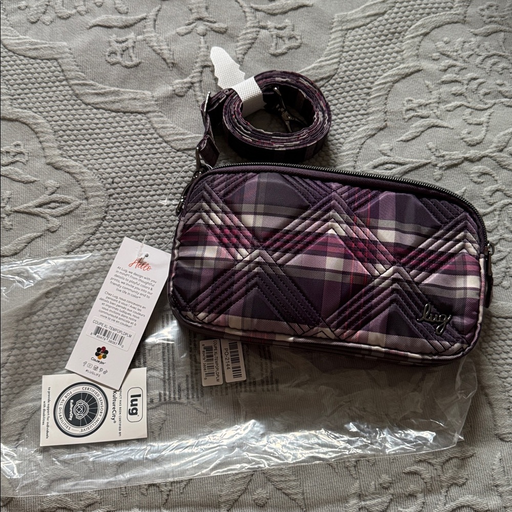 NWT Lug Coupe XL Temporary Plaid Plum